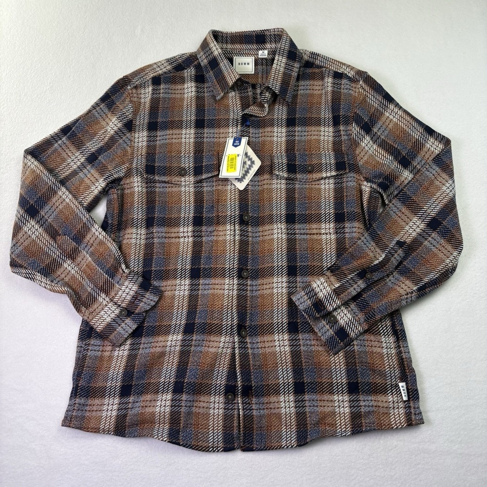 ROWM Men's Size Medium Button‎ Down Shirt Brown Plaid NWT